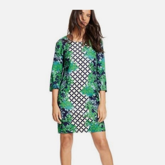 Boden Dresses & Skirts - BODEN Floral Lattice Silk Blend Eliza Mini Dress Sz 10 Blue Green 3/4 Sleeve